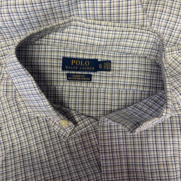 -Used! Mens Ralph Lauren Polo Blue Grey Checkered Long Sleeve Button Up Size XL - Picture 4 of 4